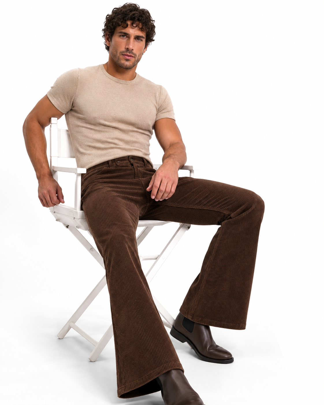 Khaki WBestWind corduroy bell bottom jeans